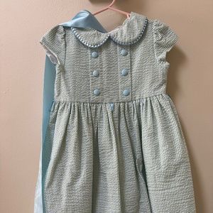 Knee Length Easter Dress with Cap Sleeves, Collar, and big Satin Bow